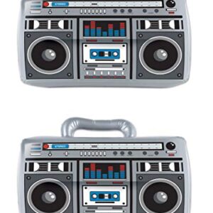 Beistle 2 Piece 11" x 16" Inflatable Boom Boxes 80's Theme Retro 1980's Party Prop Decorations Hip Hop Costume Accessories, Gray/Black/White/Red/Blue