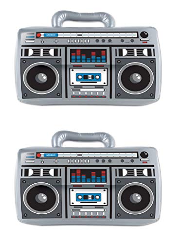 Beistle 2 Piece 11" x 16" Inflatable Boom Boxes 80's Theme Retro 1980's Party Prop Decorations Hip Hop Costume Accessories, Gray/Black/White/Red/Blue