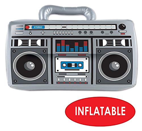 Beistle 2 Piece 11" x 16" Inflatable Boom Boxes 80's Theme Retro 1980's Party Prop Decorations Hip Hop Costume Accessories, Gray/Black/White/Red/Blue