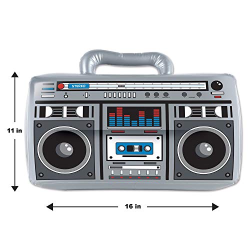 Beistle 2 Piece 11" x 16" Inflatable Boom Boxes 80's Theme Retro 1980's Party Prop Decorations Hip Hop Costume Accessories, Gray/Black/White/Red/Blue