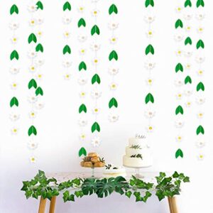 Pinkblume 30ft Felt Daisy Garland White Flowers Banner with Green Leaves Artificial Craft Fake Flowers Hanging Garland for Spring Decor Easter Day Wedding Party Bridal Shower Window Decorations