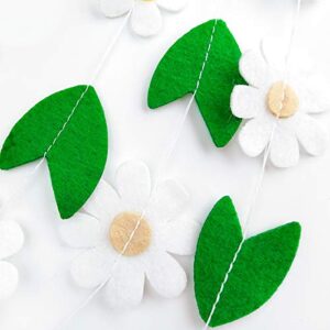Pinkblume 30ft Felt Daisy Garland White Flowers Banner with Green Leaves Artificial Craft Fake Flowers Hanging Garland for Spring Decor Easter Day Wedding Party Bridal Shower Window Decorations