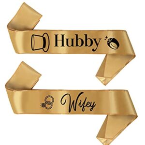 BroSash Bachelorette & Bachelor Party Sash - "Wifey" & "Hubby" Groom, Bride to Be Supplies 2 pcs Set Best Wedding Gifts Bridal Shower Decorations Engagement Favors Miss to Mrs. Gift Kit Just Married