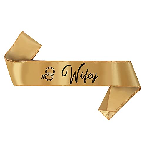 BroSash Bachelorette & Bachelor Party Sash - "Wifey" & "Hubby" Groom, Bride to Be Supplies 2 pcs Set Best Wedding Gifts Bridal Shower Decorations Engagement Favors Miss to Mrs. Gift Kit Just Married