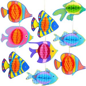 9 pieces hanging fish tissue honeycomb decorations tropical fish party decor supplies for fish under the sea mermaid ocean beach themed home school or office luau hawaiian birthday party decorations