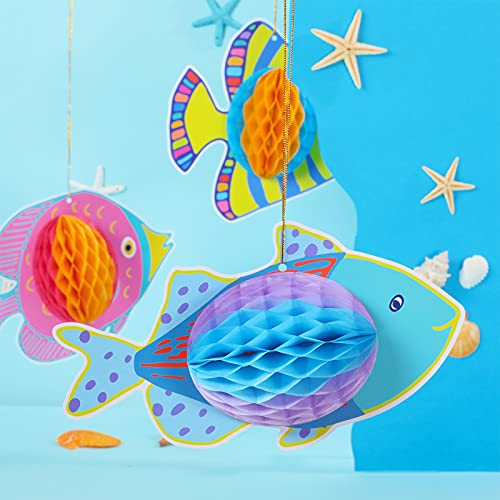 9 Pieces Hanging Fish Tissue Honeycomb Decorations Tropical Fish Party Decor Supplies for Fish under the Sea Mermaid Ocean Beach Themed Home School or Office Luau Hawaiian Birthday Party Decorations