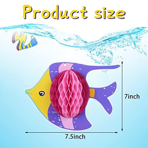 9 Pieces Hanging Fish Tissue Honeycomb Decorations Tropical Fish Party Decor Supplies for Fish under the Sea Mermaid Ocean Beach Themed Home School or Office Luau Hawaiian Birthday Party Decorations