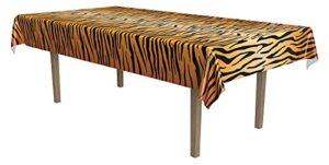 beistle plastic disposable rectangular tiger print table cover jungle animal safari theme tablecloth birthday party supplies and tableware & black/orange/yellow – 54” x 108”