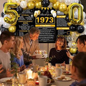 Crenics Black Gold 50th Birthday Party Decorations - Vintage Back in 1973 Birthday Banner, Balloon Arch Garland and Number 50 Balloon for Men Women 50 Birthday Wedding Anniversary Party Supplies