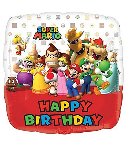 Anagram - 32009 Anagram Mario Bros Happy Birthday Foil Balloon, 18", Multicolored
