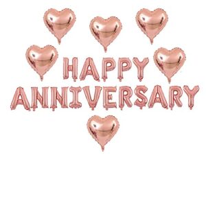 kungoon happy anniversary balloon banner,valentines day/wedding anniversary party decorations,love party and anniversary party supplies,16 inch rose gold aluminum foil.