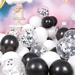 Metallic Shiny Black and White Balloons 10 Inch Black White Confetti Balloons 12 Inch 68PCS Latex Helium Chrome Party Decoration Balloon Set