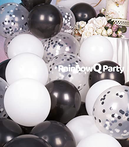 Metallic Shiny Black and White Balloons 10 Inch Black White Confetti Balloons 12 Inch 68PCS Latex Helium Chrome Party Decoration Balloon Set