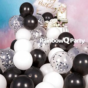 Metallic Shiny Black and White Balloons 10 Inch Black White Confetti Balloons 12 Inch 68PCS Latex Helium Chrome Party Decoration Balloon Set