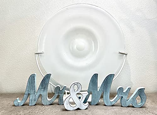 Mr & Mrs Wood Sign Wedding Decorations for Bride & Groom Reception Head Table. Wooden Letters for Married Couple's Centerpiece, Engagement & Bridal Shower Party Or Wedding Cake Table. (Rustic Blue)