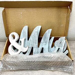 Mr & Mrs Wood Sign Wedding Decorations for Bride & Groom Reception Head Table. Wooden Letters for Married Couple's Centerpiece, Engagement & Bridal Shower Party Or Wedding Cake Table. (Rustic Blue)