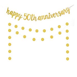 glittery gold happy 50th anniversary banner, 50th anniversary party garland sign for 50th birthday party, wedding anniversary party and photo prop decorations