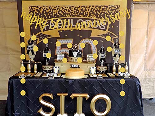 Glittery Gold Happy 50th Anniversary Banner, 50th Anniversary Party Garland Sign for 50th Birthday Party, Wedding Anniversary Party and Photo Prop Decorations