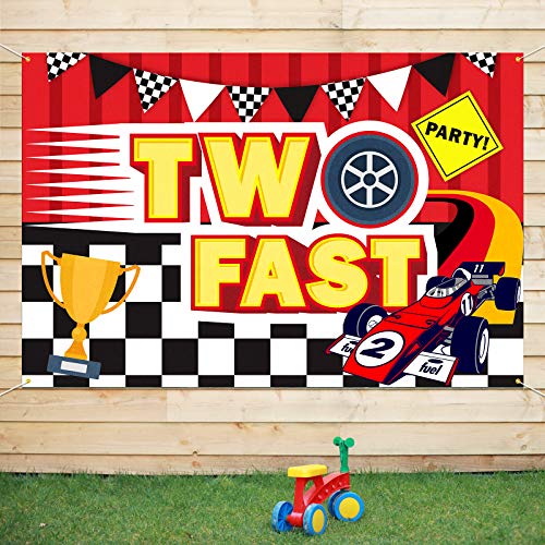 PAKBOOM Two Fast Backdrop Banner Background - 2nd Race Car Birthday Decorations Party Supplies for Boys - 3.9 x 5.9ft