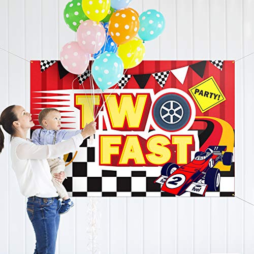 PAKBOOM Two Fast Backdrop Banner Background - 2nd Race Car Birthday Decorations Party Supplies for Boys - 3.9 x 5.9ft