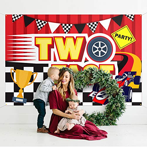 PAKBOOM Two Fast Backdrop Banner Background - 2nd Race Car Birthday Decorations Party Supplies for Boys - 3.9 x 5.9ft
