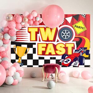 PAKBOOM Two Fast Backdrop Banner Background - 2nd Race Car Birthday Decorations Party Supplies for Boys - 3.9 x 5.9ft