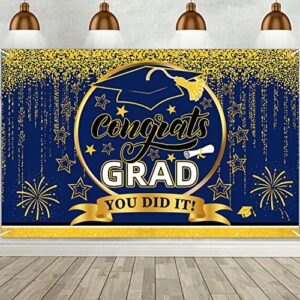 class of grad 2023 background banner,blue and gold graduation banner backgdrop signs for congratulations graduation party supplies photography background 2023 graduation party decorations