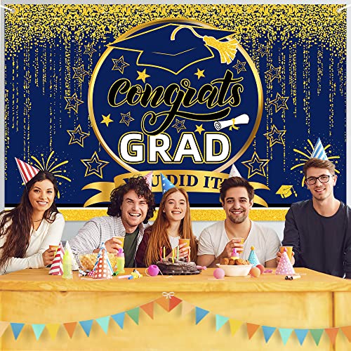 Class of Grad 2023 Background Banner,Blue and Gold Graduation Banner Backgdrop Signs for Congratulations Graduation Party Supplies Photography Background 2023 Graduation Party Decorations