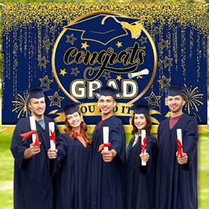 Class of Grad 2023 Background Banner,Blue and Gold Graduation Banner Backgdrop Signs for Congratulations Graduation Party Supplies Photography Background 2023 Graduation Party Decorations