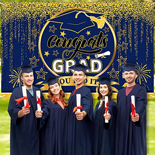 Class Of Grad 2023 Background Bannerblue And Gold Graduation Banner Backgdrop Signs For 0487