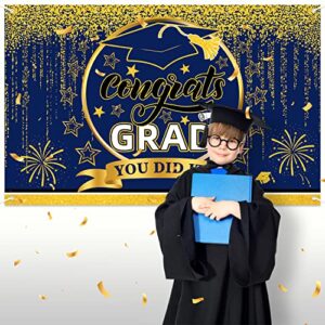 Class of Grad 2023 Background Banner,Blue and Gold Graduation Banner Backgdrop Signs for Congratulations Graduation Party Supplies Photography Background 2023 Graduation Party Decorations