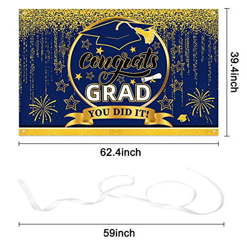 Class of Grad 2023 Background Banner,Blue and Gold Graduation Banner Backgdrop Signs for Congratulations Graduation Party Supplies Photography Background 2023 Graduation Party Decorations