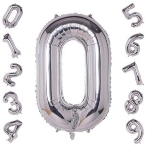 silver 0 balloons,40 inch birthday foil balloon party decorations supplies helium mylar digital balloons (silver number 0)