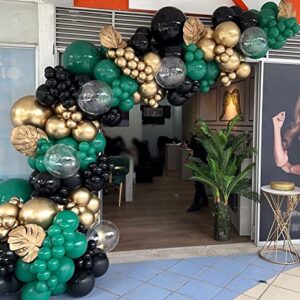 Enanal 147pcs Green Gold Balloon Garland Arch Kit, Dark Green Black and Chrome Gold Latex Balloons with BoBo Balloons for Birthday Wedding Anniversary Graduation Party Decorations (Green)