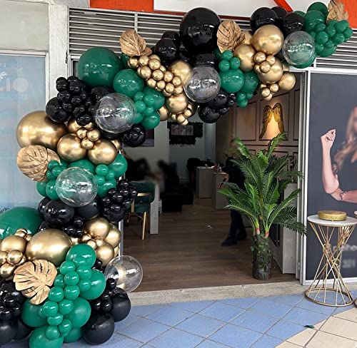 Enanal 147pcs Green Gold Balloon Garland Arch Kit, Dark Green Black and Chrome Gold Latex Balloons with BoBo Balloons for Birthday Wedding Anniversary Graduation Party Decorations (Green)