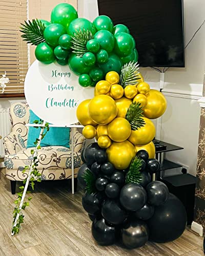 Enanal 147pcs Green Gold Balloon Garland Arch Kit, Dark Green Black and Chrome Gold Latex Balloons with BoBo Balloons for Birthday Wedding Anniversary Graduation Party Decorations (Green)