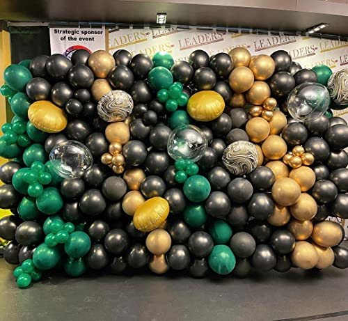 Enanal 147pcs Green Gold Balloon Garland Arch Kit, Dark Green Black and Chrome Gold Latex Balloons with BoBo Balloons for Birthday Wedding Anniversary Graduation Party Decorations (Green)