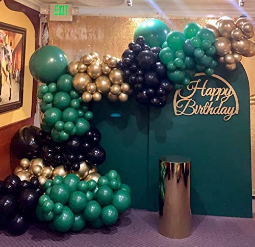 Enanal 147pcs Green Gold Balloon Garland Arch Kit, Dark Green Black and Chrome Gold Latex Balloons with BoBo Balloons for Birthday Wedding Anniversary Graduation Party Decorations (Green)