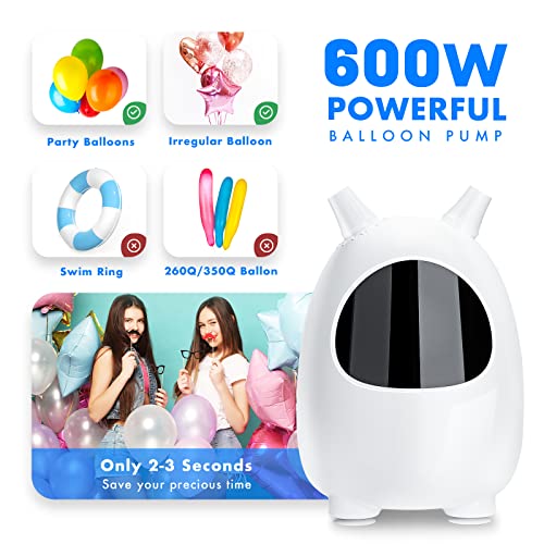 Icnice Electric Balloon Pump, Portable Dual Nozzle Balloon Pump Electric, Helium Balloon Pump for Party Decoration [110V-120V, 600W, White]