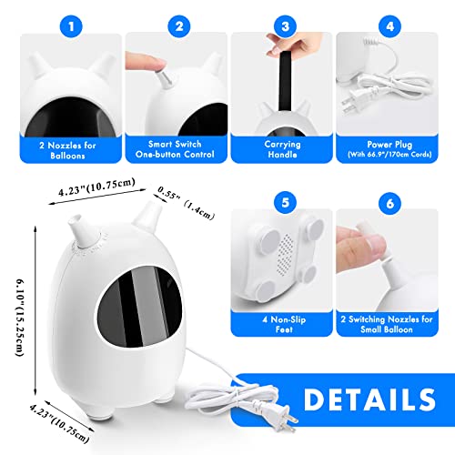 Icnice Electric Balloon Pump, Portable Dual Nozzle Balloon Pump Electric, Helium Balloon Pump for Party Decoration [110V-120V, 600W, White]