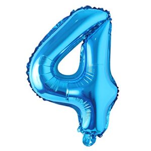 16″ inch single blue alphabet letter number balloons aluminum hanging foil film balloon wedding birthday party decoration banner air mylar balloons (16 inch pure blue 4)