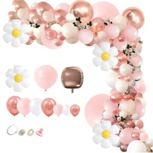 euophym rose gold balloon arch kit daisy balloon garland kit flower ballons with 4d globos and rose gold confetti latex balloon wedding birthday party decor baby shower (rose gold pink and daisy)