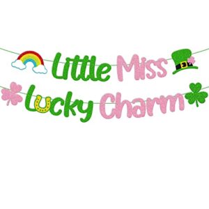 little miss lucky charm banner st patrick day decoration for baby girls saint patrick garland three leaf clover shamrock garland for irish day party decor lucky themed baby shower birthday 1st 2nd 3rd 4th 5th 6th birthday party anniversary celebration sup