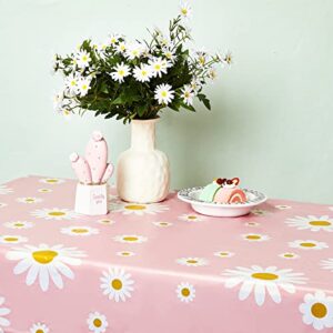 Flutesan Pink Daisy Plastic Tablecloth Disposable Boho Party Decorations 86.6 x 51.2 Inch Rectangle Table Covers for Party Weddings Birthday (2 Pieces)