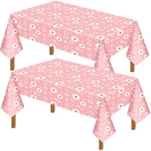 flutesan pink daisy plastic tablecloth disposable boho party decorations 86.6 x 51.2 inch rectangle table covers for party weddings birthday (2 pieces)