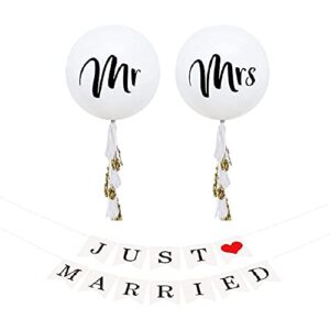 just married banner & wedding balloons – wedding car decorations kit – mr mrs wedding balloon with tassel garland – jumbo wedding balloons decorations by jolly jon