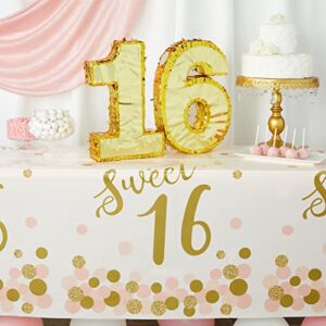 BLUE PANDA 3 Pack Sweet 16 Tablecloth for Girls 16th Birthday Party Decorations (Pink, Gold, 54 x 108 in)