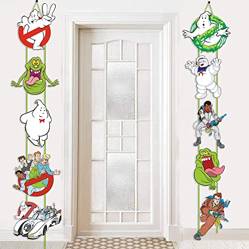 10pcs Ghostbuster Porch Sign, Hanging Sign Wall Decoration Ghostbuster Party Banner, Door Cardborad Cutout Signs Outdoor Decoration, Hanging Cards Kit for Ghostbuster Party Decoration