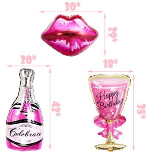 Funny 22 Balloons Rose Gold 22nd BDAY Party Decorations Sweet 22/Hello 22/Cheers to 22/22 & Fabulous/22nd Anniversary/Red Kissy Lips/Champagne Bottle Theme 22nd Birthday Party Supplies