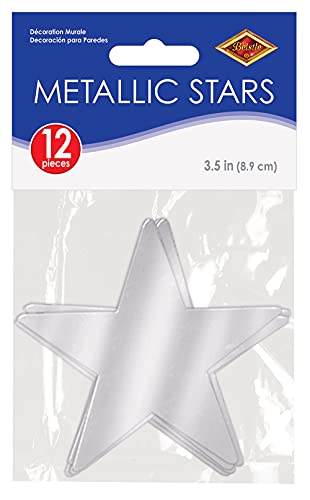 Beistle 57027-S Silver Metallic Star Cutouts, 3-1/2 Inch, 12 Pieces Per Package